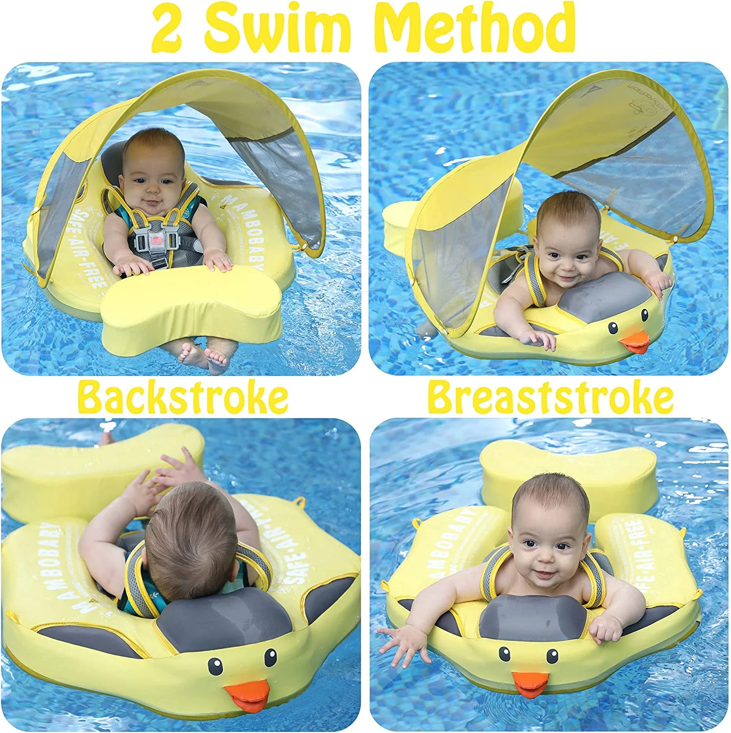 Mambobaby Float with Canopy and Tail Yellow Duck - Image 4